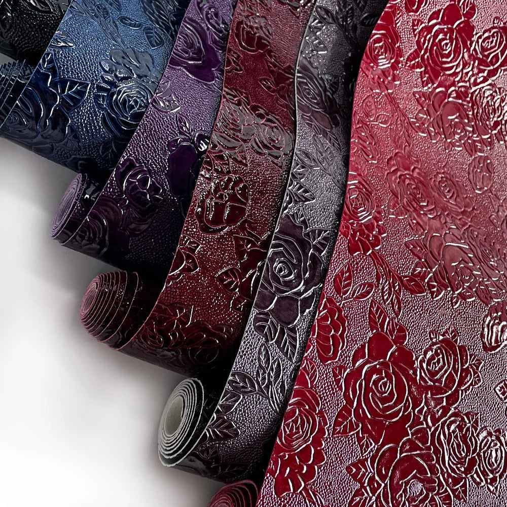 Wholesale Retro Solid Color Leaf Engraved Texture Artificial Leather  Retro Embossed Vinyl Fabric Roll for Crafts Keychain
