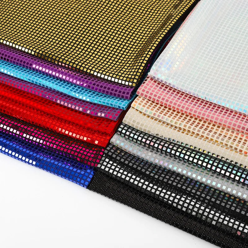 Stretch Hologram Spandex Foil Leather Fabric Foiled Stretch Fabric Stock PU Spandex for Women Dress Skirts