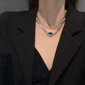 Silver Necklaces for Women  Multi Layer Black Square Pendant  Necklace Retro Chain Choker Necklace Wholesale
