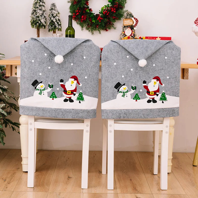 Xmas Dining Chair Seat Covers for Home Kitchen Holiday Party Decor Printed Snowman Santa Christmas Shaped Decoration Supplies
