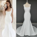 11896# Bohemian Sleeveless Wedding Dress Square Neckline Sweep Train Soft Satin Backless Simple Wedding Dress Bridal Gown