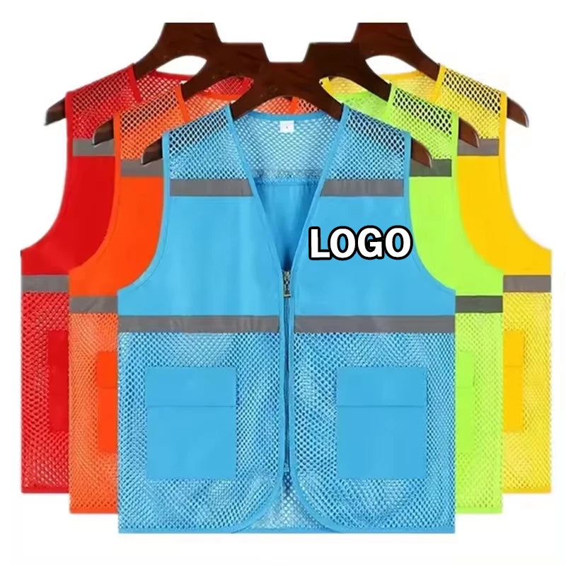 Custom Logo Outdoor Protection Construction High Visibility Security Uniform Reflective Safety Vest Workwear Costume
