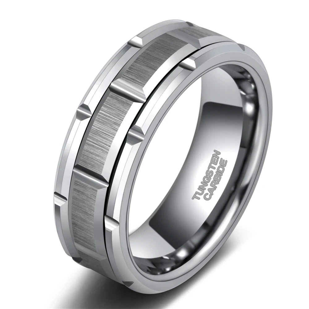 OAHLAN 8mm Silver Tungsten Ring Mechanical Seal Inlay Men Rings 48-Hours Shipping WholeSale Dropshipping