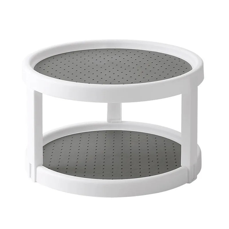 Storage Turntable Round Shelf Condiment Storage Rack Spice Rack Rotating Organizer 2 Tier Kitchen Storage Tray Pantry Cabinet