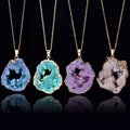 Women Gold Plated Irregular Crystal Pendant Natural Geode Stone Agate Pendant Necklace