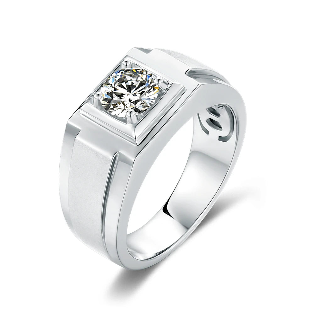 925 Sterling Silver Men's 1ct Moissanite Ring Rhodium Plated High Polished Comfort Fit Design Wedding Engagement Ring for Man
