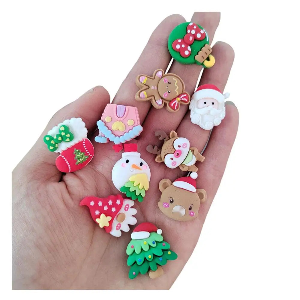 Bulk 100Pcs Christmas Theme Resin Cabochons Xmas Tree House Elk Gingerbread Man Flatback Embellishments for Scrapbook DIY Craft