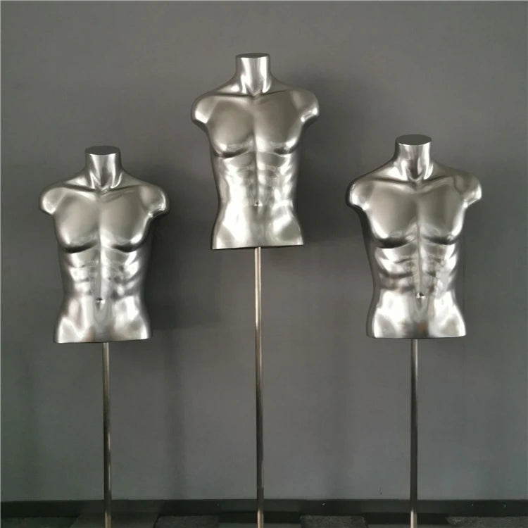 Wholesale Fashion Store Window Display FRP Silver Color Male Mannequin Bust Stand European Style 70cm