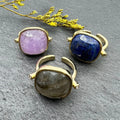 Wholesale Boho Adjustable Statement Ring for Men New Natural Big Size Labradorite Amethyst Lapis Lazuli Stones Gold Fashion Ring