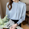 8692# Long Sleeve Pearl T-Shirts Women Stand-Neck Elegant Tshirts Ladies Simple Fashion Office Blouse Tops