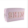 Waterproof Saffiano PU Leather Toiletry Bag Towel Letter Mini Personalized Cute Makeup Cosmetic Bag for Ladies