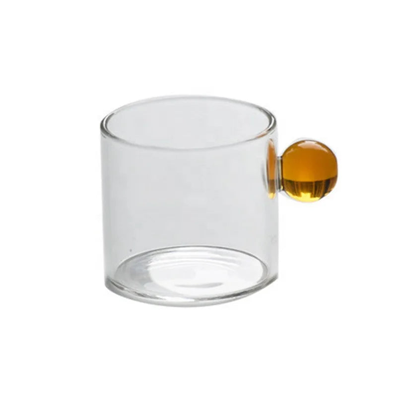 Xinye Transparent Small Tea Coffee Mug High Borosilicate Glass High Temperature Resistant Cute Colorful Ball Handle for Office