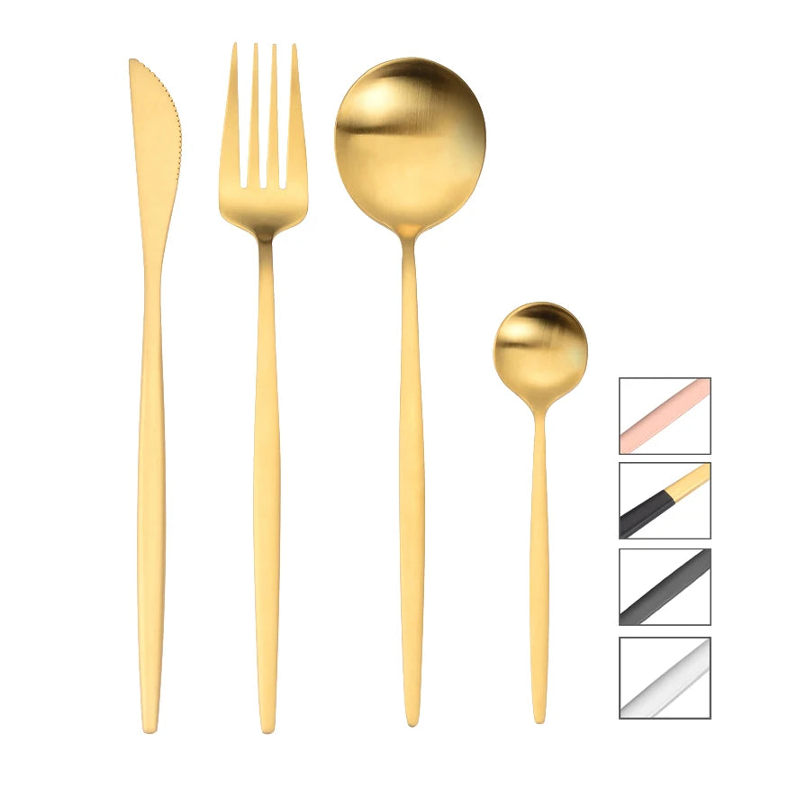 DAOQI Eco-Friendly Stainless Steel Cutlery Set Matte Gold Spoon Flatware Royal Style Ready to Ship-OEM Cubiertos
