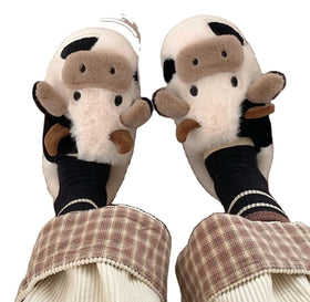 Milk Cow Slippers Fashion Fluffy Winter Warm Slippers Female Cartoon Animals Plush Home Indoor Slipper Shoes
