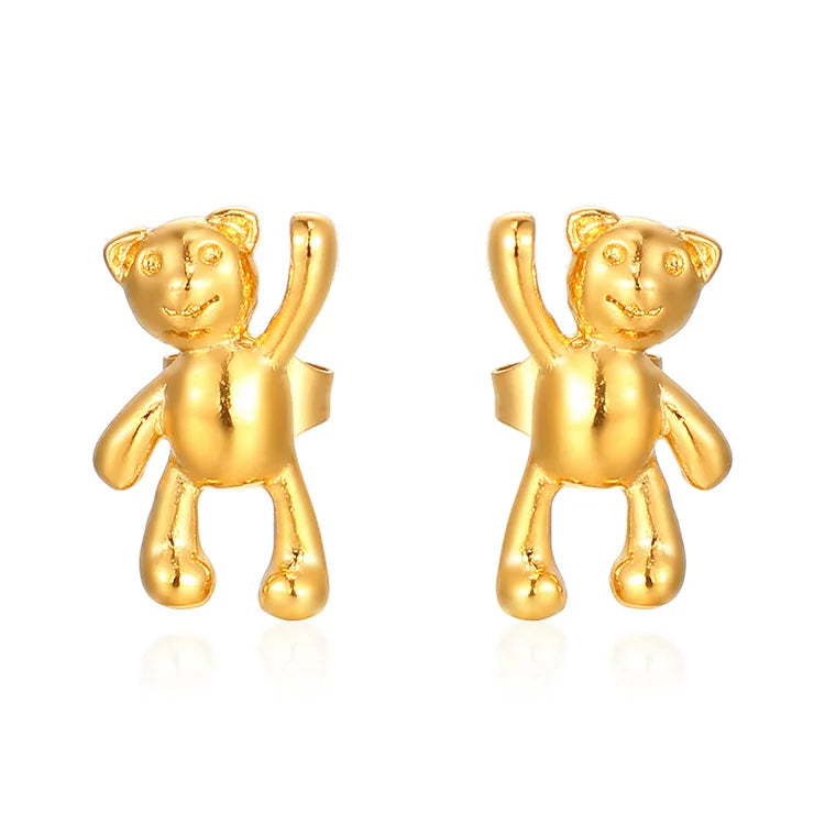 Threndy 18k Gold Stainless Steel Personalized Liquid Bear Earrings Waterproof Wholesale Animal Stud Earrings