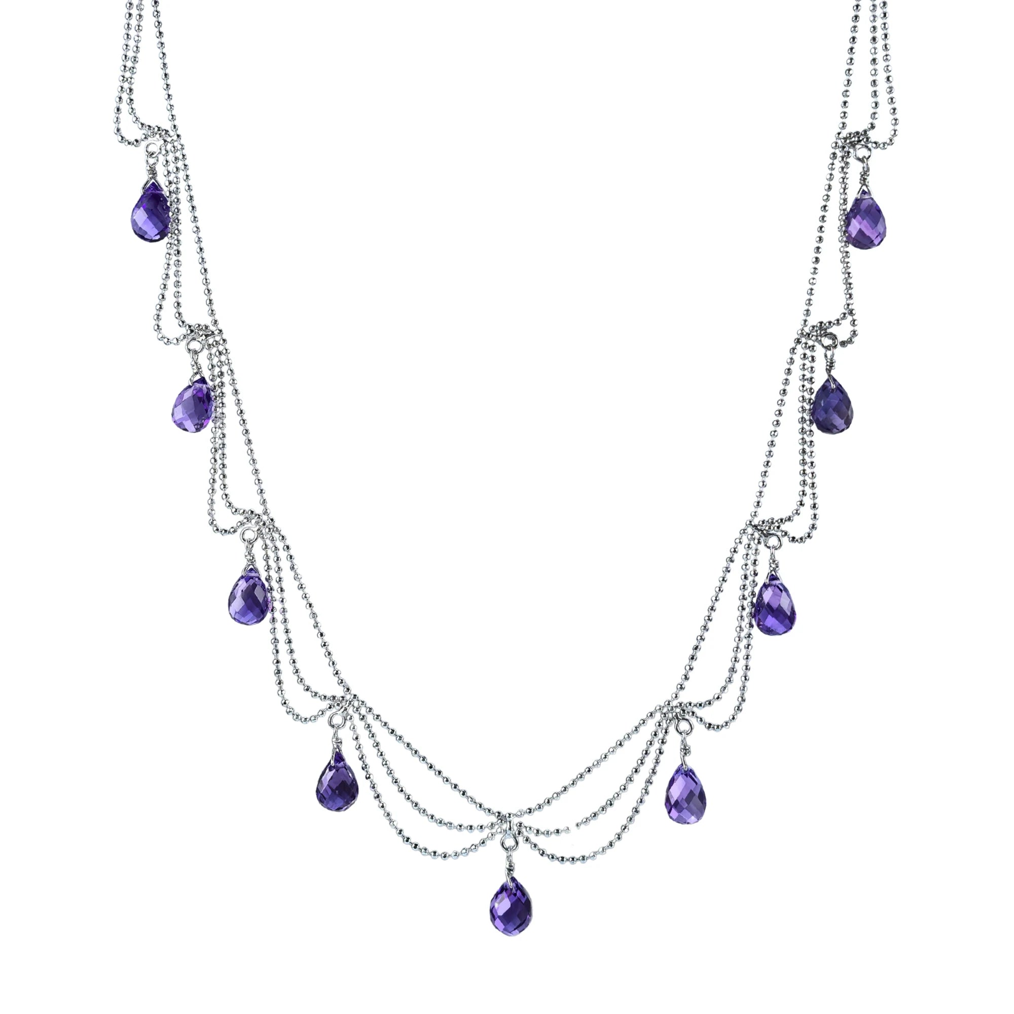 Elegant Rhodium Plated Silver 925 Jewelry Natural Amethyst Necklace for Women Anniversary Gift Party Wear