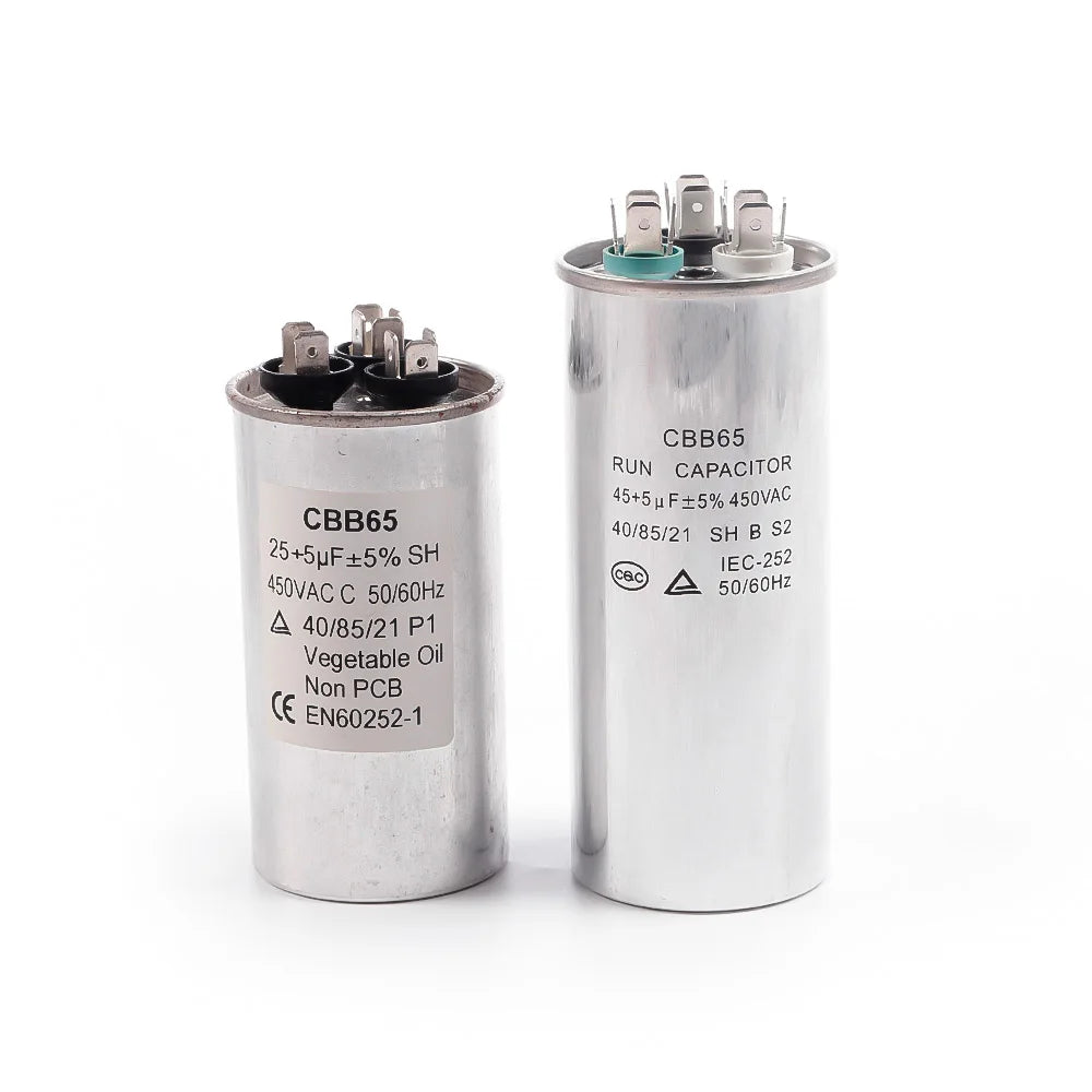 Factory Price CBB65 Capacitor Air Conditioner Capacitor Round Dural Motor Run Capacitor Withstand 450V AC