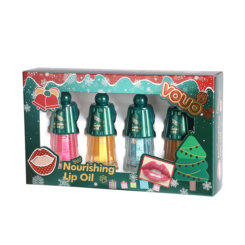 Christmas New Honey Peach Transparent Lip Oil Set Vitamin C Infused Long-lasting Non-Stick Lip Moisturizer for Plump Lips