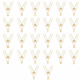 QIAOREN A-Z 26 Letter Bow Initial Necklace Stainless Steel Gold Silver Alphabet Pendant Custom Jewelry