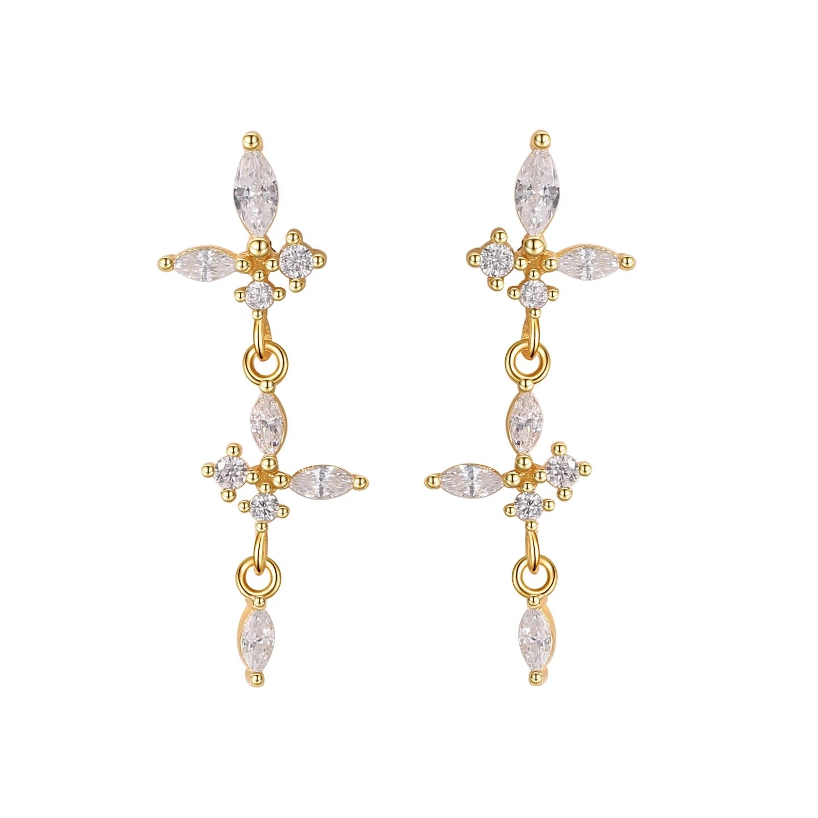 Nagosa 925 Sterling Silver Wholesale Jewelry Gold Vermeil Cubic Zirconia Double butterfly Drop Stud Earrings