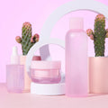PET Plastic Skincare Bottle Round Shoulder Toner Bottle with Spray Pump 100ml 150ml Pink Clear Cosmetic Lotion Bottle