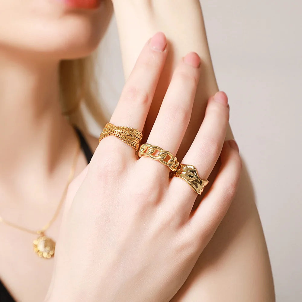 Zuola Creative Hiphop Unisex Ring 18K Real Gold Plated Eco-friendly Brass Geometric Wide Face Irregular Opening Ring for Daily