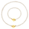 YF2866 Fashion 18K Gold Plated Stainless Steel Natural Freshwater Pearl Flower OT Clasp Choker Necklace Bracelet Jewelry Set