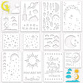 12 Pack Moon Star Cloud Stencils for Painting Home Decor Reusable Plastic Drawing Templates
