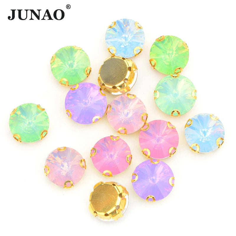 JUNAO 10mm Rivoli Sew on Rhinestone Applique Flat Back Stones Resin Rhinestone Bead Sew on for Dress DIY