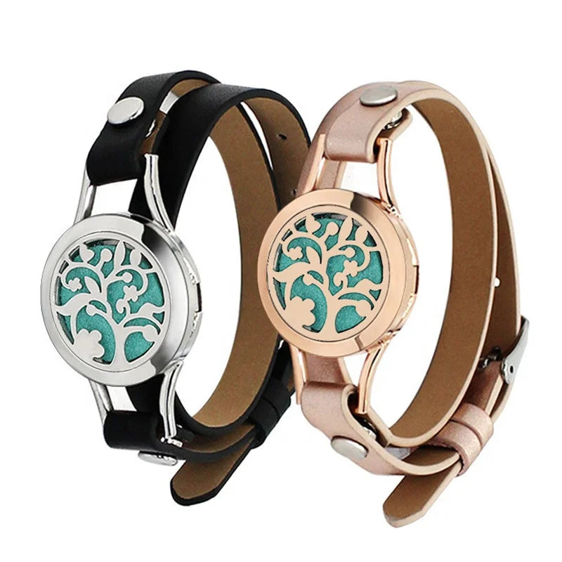 Custom Aroma Leather Bracelet Women Stainless Steel Jewelry Bangle Aromatherapy Essential Oil Diffuser Bracelet for Women