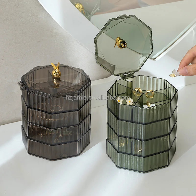 360 Rotating Plastic Jewelry Boxes PS Material Desktop Vanity Organizer for Women Injection Technics Makeup Storage