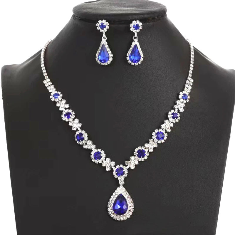 Women's Wedding Jewelry Set Bridal Crystal Teardrop Statement Necklace Dangle Earrings Jewelry Set for Party