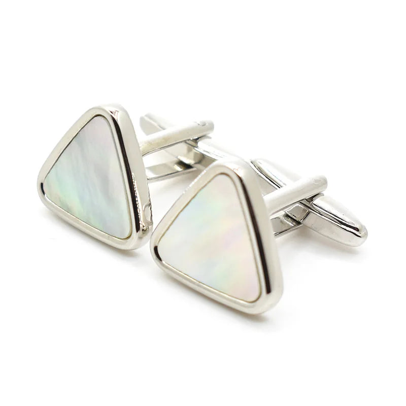 Wholesale Triangle Mother Pearl Shell Elegant Cufflinks Custom Mens Suit Shirt Fashion Accessory Wedding Tuxedo Trendy Jewelry