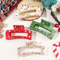 QIYUE Cute Christmas Print 8.5cm Square Hair Clips Set Snowman Elk Santa Claus Print Hair Clips Set 4 Pieces