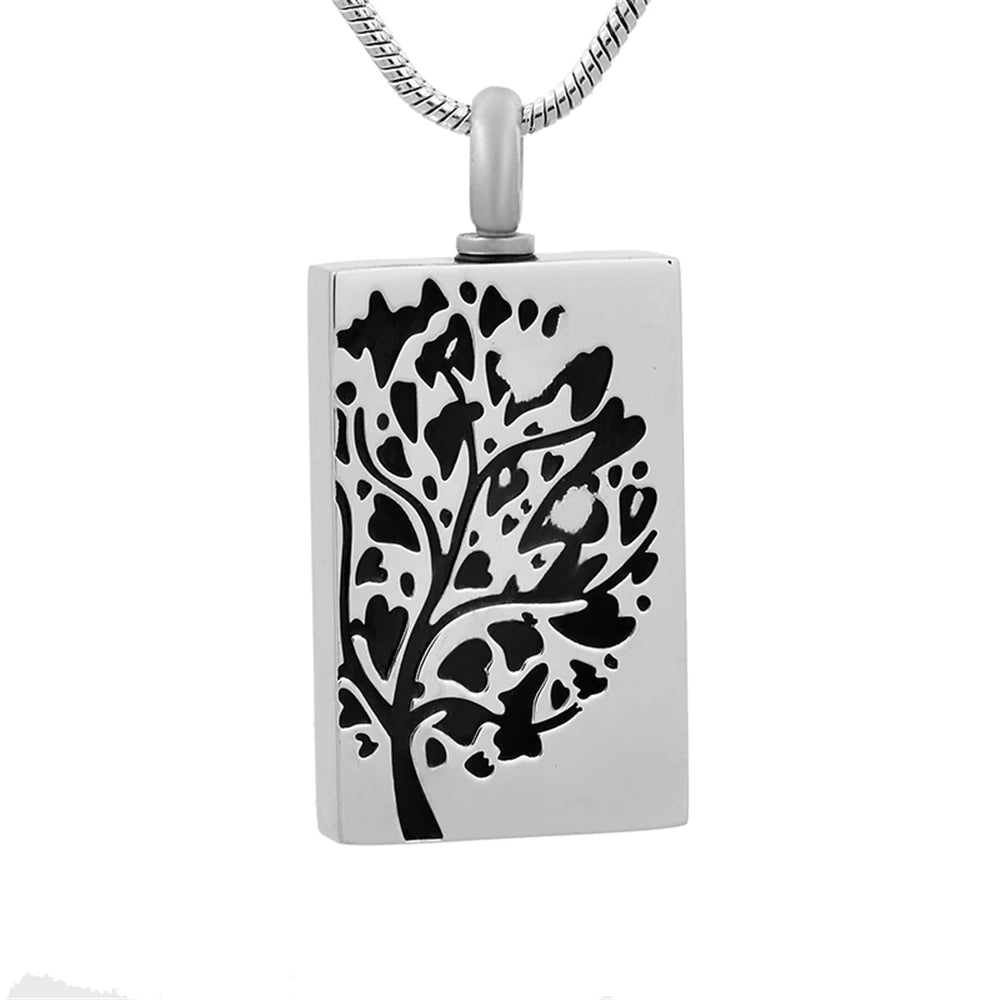 Etch Tree Life Religious Stainless Steel Memory Jewelry Holder Funeral Cremation Ash Pendant Tree Souvenir Necklace Keepsake Urn