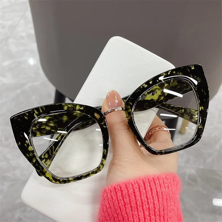 2023 Custom Logo Ladies Anti Blue Light Blocking Computer Optical Glasses Cat Eye Optical Frame Big Leopard Eyeglasses Frames