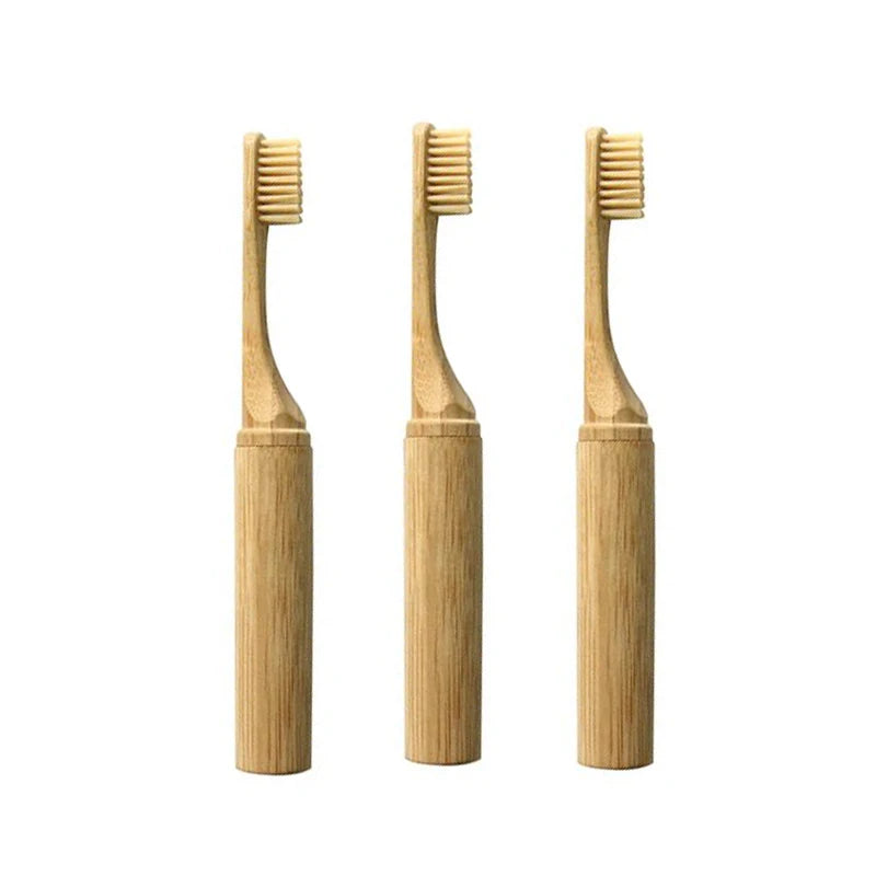 Eco-Friendly Portable 2-in-1 Round Foldable Bamboo Toothbrush Set Medium Bristle for Travel and Home Use New Design for Adults
