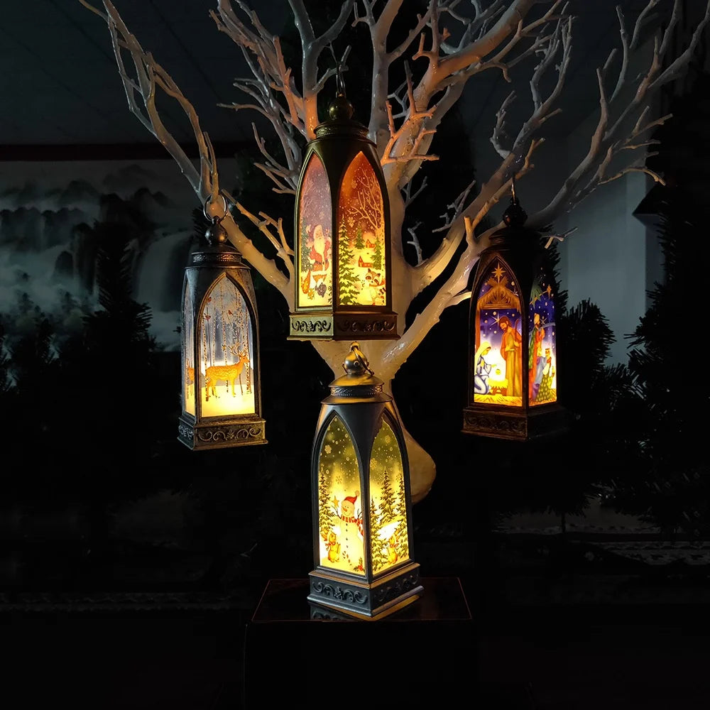 Christmas Decoration Creative Painted Wind Lamp Portable Led Lighting Christmas Gift Decoration