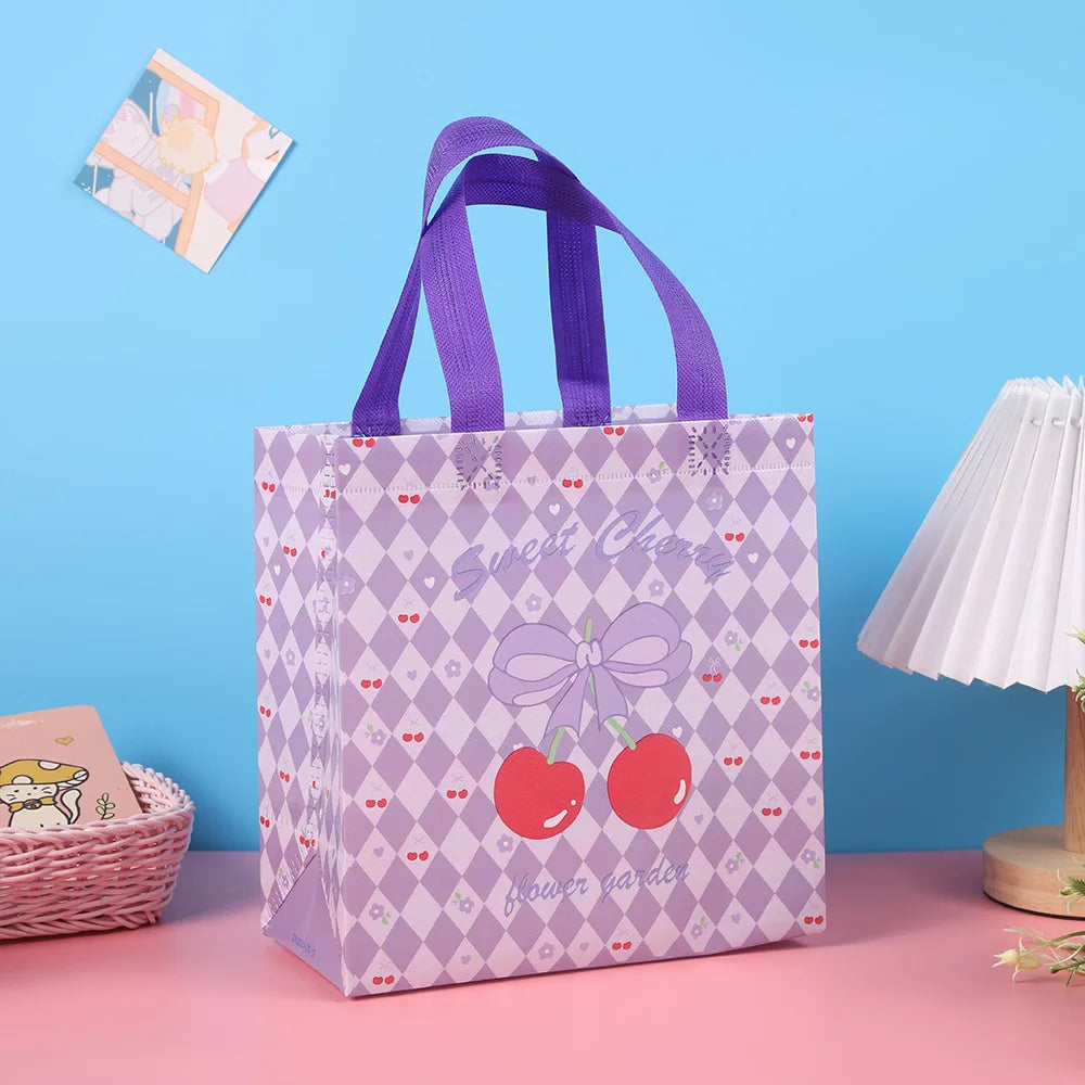 Cross-border New Cherry Fresh Cute PP Non-woven Gift Candy Stationery Portable Children Waterproof Packaging Bag