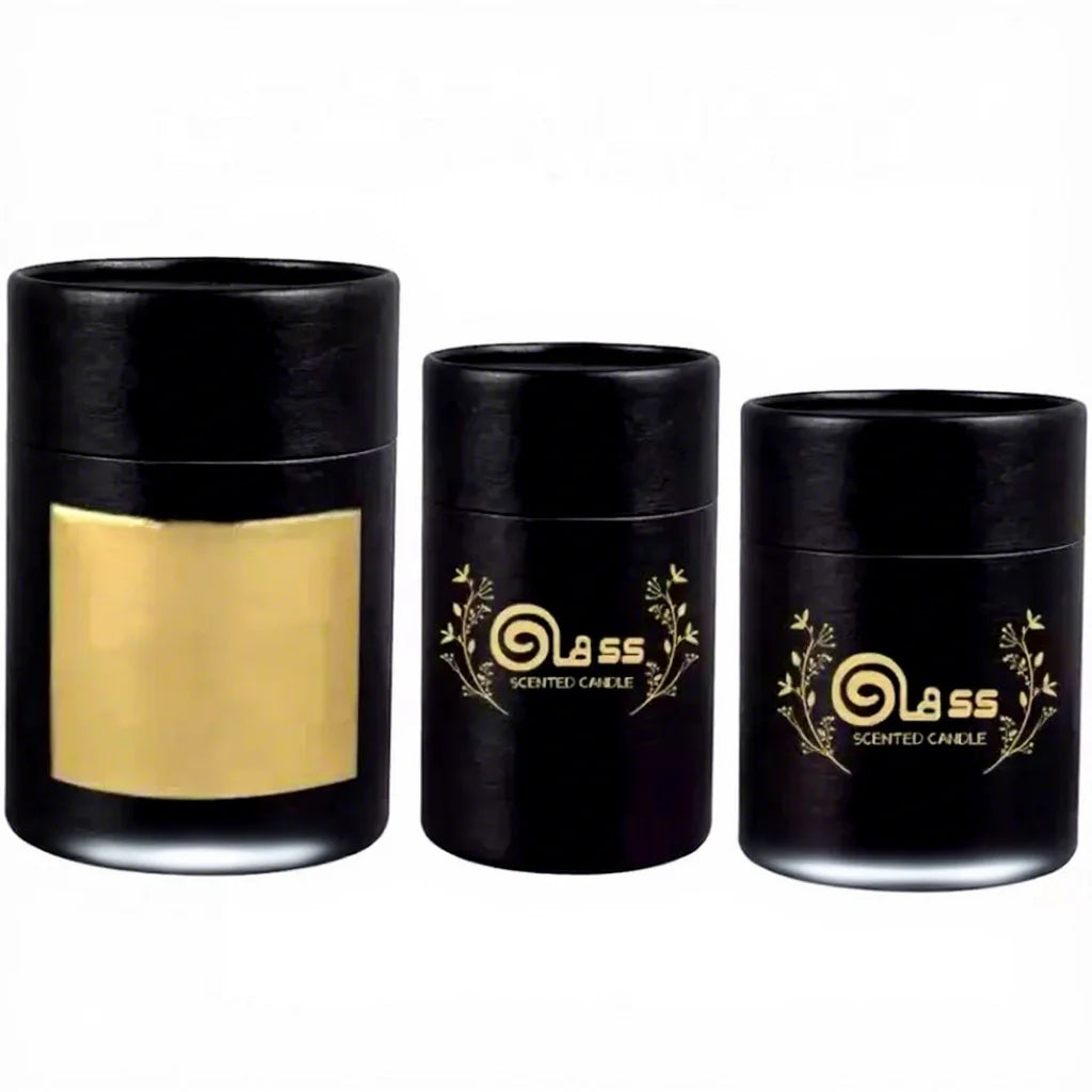 Custom Logo Black Golden Gift Packaging Cylinder Round Tube Candle Box