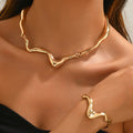 Fashion Punk Metal Stripe Spiral Open Necklace Bracelet Set Hip Hop Style Geometric Choker Necklace for Women