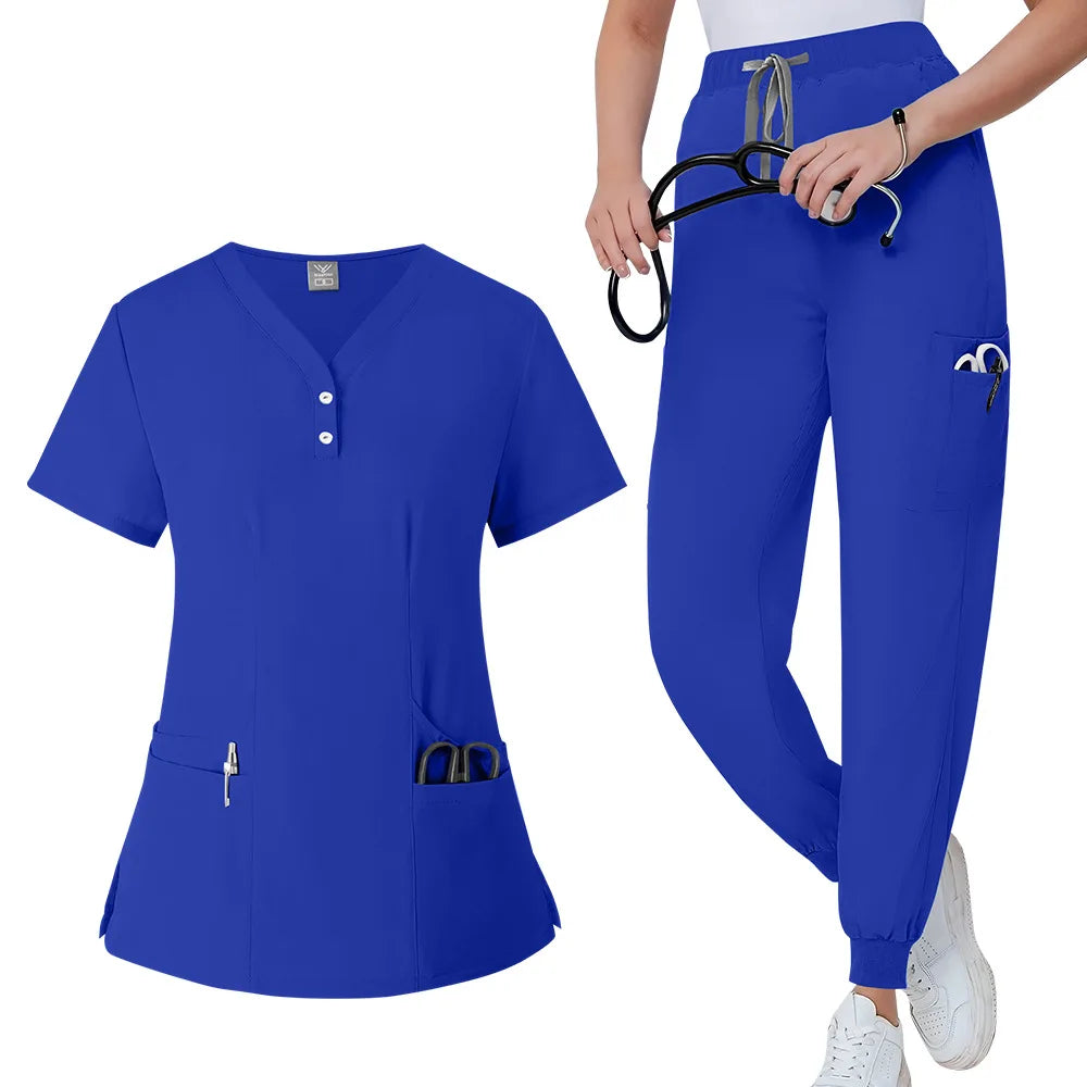 Hot Selling Women Men Custom logo Embroidery Nursing Scrub Set Anti-wrinkle Surgical Hospital  Clinic Uniform Doctor Scrubs Suit