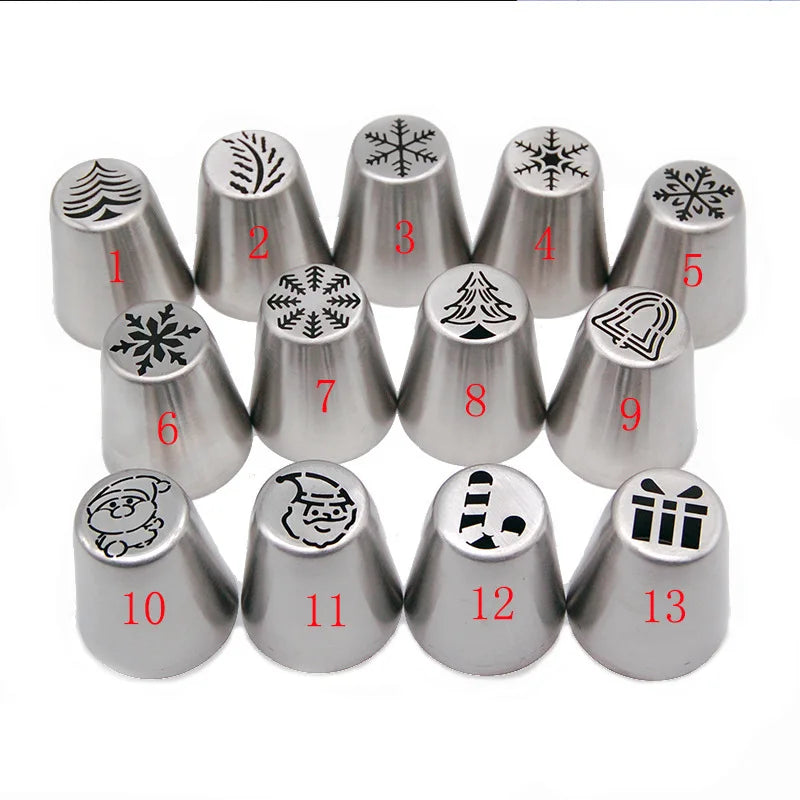 15pcs Christmas Stainless Steel Sphere Icing Piping Nozzles Tips Baking Decorating Icing Piping Tip Bag Nozzle for Pastry Cake