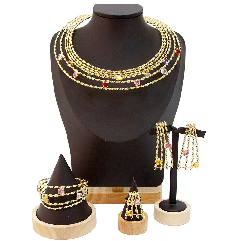 MEIZI JEWELRY Dubai Gold Plated Indian Big Bracelet Ring Earrings Jewelry Set for Women Fashion Dubai Gold Jewelry Set