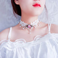 Gothic White Lace Choker Necklace Retro Lolita Accessories Sweet Pearl Necklace Rose Choker Necklace for Women