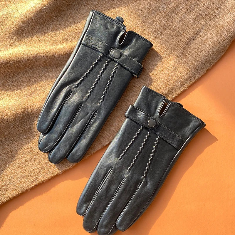 Fashion Motorbike Driving Gloves Black Male Sheepskin Leather Gloves