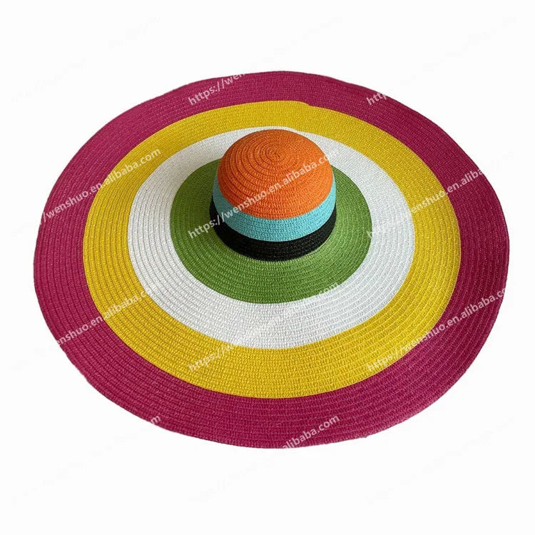 2022 the Latest Colorful Wide Brim Foldable Straw Hat 70cm Floppy Beach Hat