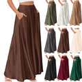 Elegant Silky Satin Maxi Skirts Women Dressy High Waist a Line Flowy Long Skirt With Pockets Casual Solid Holiday Party Faldas