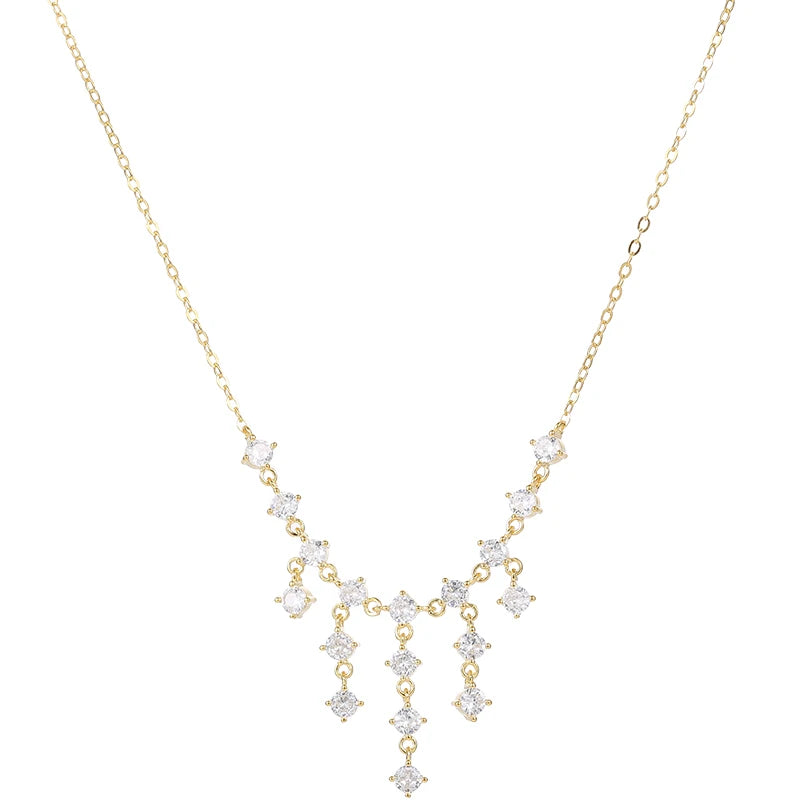 Fashion Jewelry Women 925 Silver Zircon Diamond Tassel Pendant Necklace for Wedding Engagement