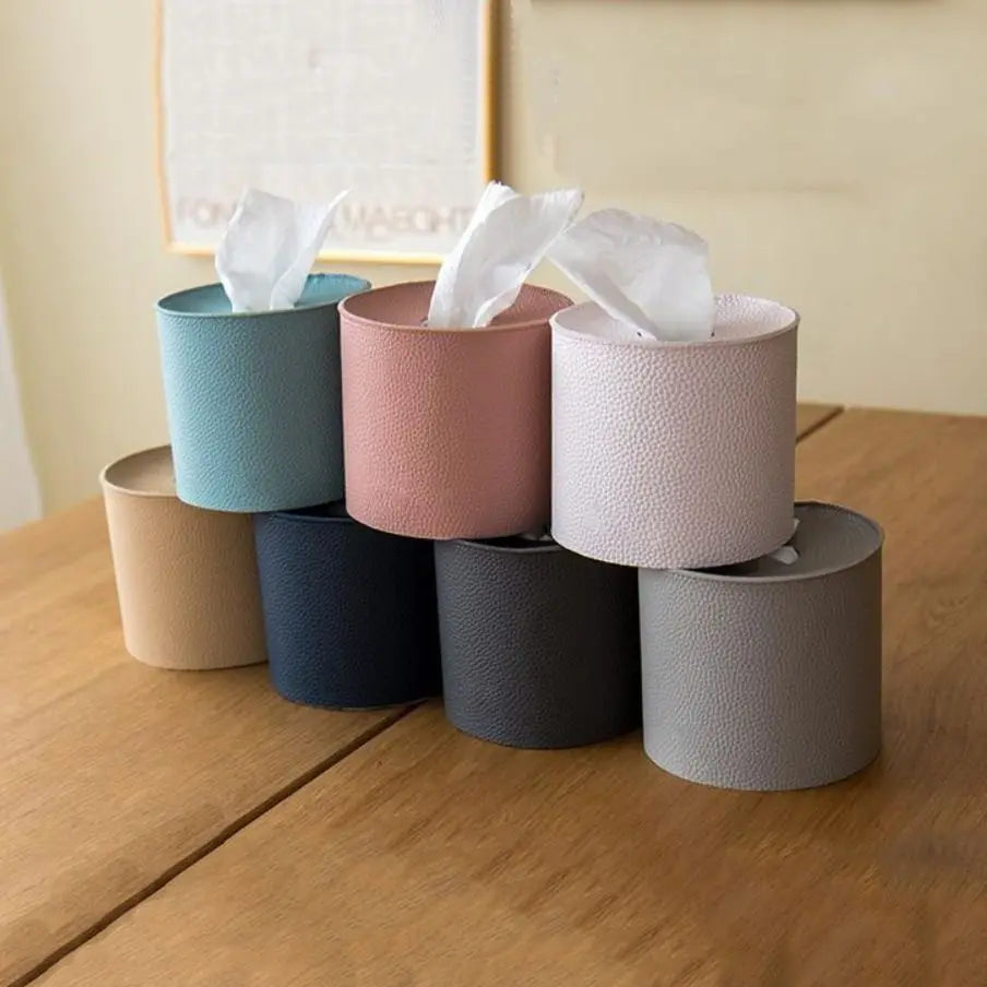Dustproof Roll Cylindrical Paper Holder Faux Leather Modern Multi-purpose Home Hotel Restaurant Cars Tissue Box Napkin Toilet